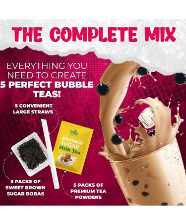 Fusion Select 5-Pack Authentic Instant Brown Sugar Boba Tea Kit with Black Tea & Boba Pearls - Royal Black Tea Latte Flavor - Buy Online on GoSupps.com