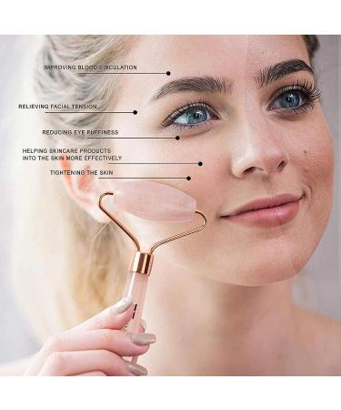 Vinasky Rose Quartz Roller and Guasha Set - Anti Aging Beauty Tools for Face, Eyes, Body - Muscle Relaxing and Wrinkle Reduction - Pink - Buy Online on GoSupps.com