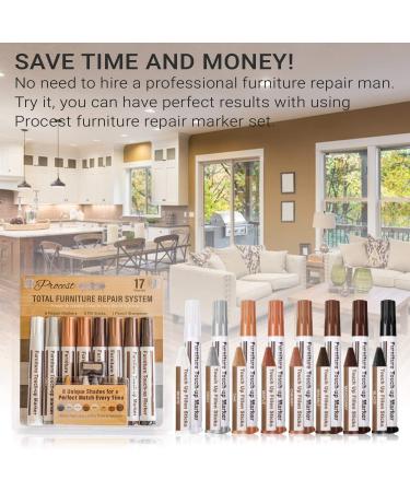Procest 17 Piece Furniture Repair Kit - Wood Markers, Filler, Wax Sticks - Cover Scratches, Cracks on Furniture, Floors, Cabinets - 8 Colors - Buy Online on GoSupps.com