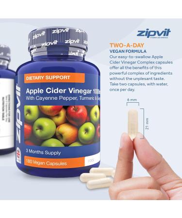Apple Cider Vinegar with Turmeric, Ginger, and Cayenne Pepper Extract - 180 Vegan Capsules | High Strength Complex | 3 Months Supply | Suitable for Vegetarians | UK Supplier - Buy Online on GoSupps.com