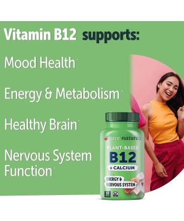 Yuve Vegan B12 with Calcium: 1000mcg Cobalamin Vitamin for Energy & Nervous System Support (30 Tabs) - Buy Online on GoSupps.com
