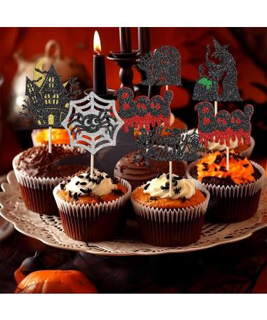 Rsstarxi 24 Pack Halloween Cupcake Toppers Glitter Tombstones Spider Boo Ghost Witch Cupcake Picks Skull Bat Happy Halloween Cake Decoration for Horror Halloween Baby Shower Birthday Party Decorations Design 25 - Buy Online on GoSupps.com