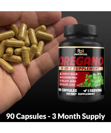 BMVINVOL Oregano Supplement | Black Seed Garlic Elderberry Olive Leaf Quercetin Bromelain Black Pepper - 8in1 Immune & Digestive Support 90 Capsules 3-Month Supply  - Buy Online on GoSupps.com