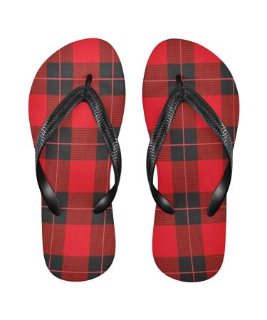 Mnsruu black and red checked Christmas flip-flops flip sandals for home hotel spa bedroom travel XXL for men and women xx large multi-colored