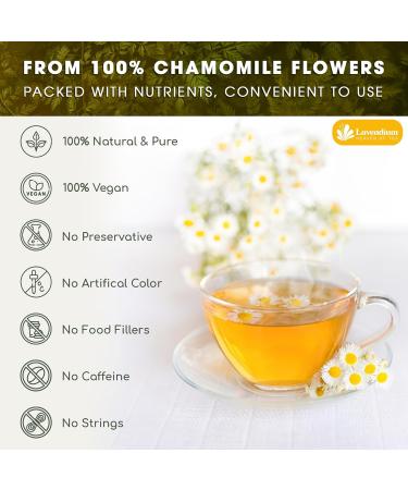 Lavendium 30 Chamomile FLower Tea Bags 100% Natural and Pure Chamomile Flowers Eco-conscious Tea Bags. Chamomile Flower Herbal Tea. No Sugar No Caffeine No Gluten Vegan. CA Chamomile 30 Bags - Buy Online on GoSupps.com