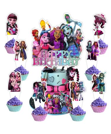 25pcs Monster Cake Decorations with 1pcs Cake Topper 24pcs Cupcake Toppers for High Birthday Party Supplies
