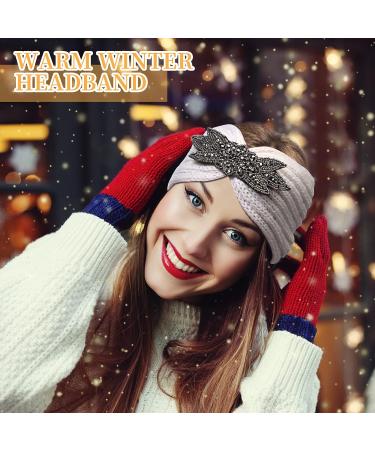 Winter Knitted Headband Ear Warmers for Women 3 Pieces Chunky Sequin Flower Knit Headband Warm Crocheted Hairband Head Wrap Earmuff - Buy Online on GoSupps.com