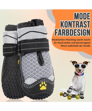 Eyin Dog Shoes - Breathable Paw Protection Non-Slip Sole & Reflective Velcro 2 Pieces for All Dog Sizes Gray Size 4 - Buy Online on GoSupps.com
