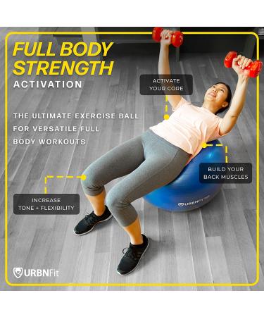 URBNFit 26IN Exercise Ball - AntiBurst Yoga Ball for Pregnancy Stability - Swiss Balance Ball with Pump - Fitness Ball Chair for Office and Home Gym - Black - Buy Online on GoSupps.com