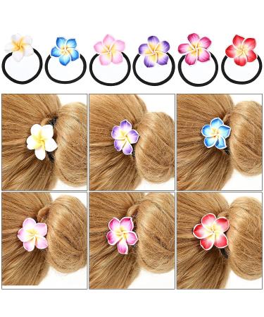 Lurrose 12pcs Hawaiian Plumeria Flower Hair Ties | Elastic Hair Bands for Women Girls | Soft Ceramic Hair Ropes | Ponytail Holders - Buy Online on GoSupps.com
