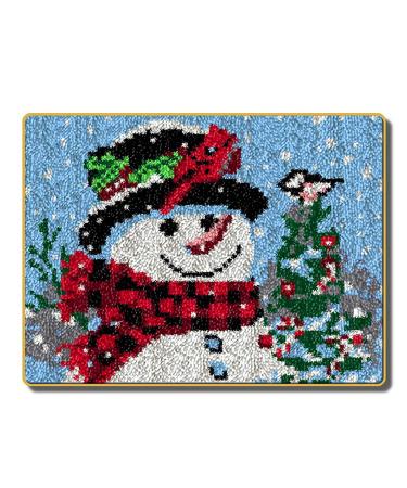 YYFIRE Christmas Snowman Latch Hook Rug Kits  DIY Rug Crochet Yarn Kits Printed Color Canvas Christmas Decoration and Activity 20.5X15 Inch