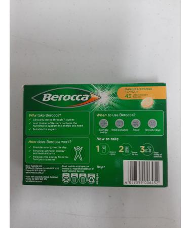 Berocca Energy Vitamin B & C Mango & Orange Flavour Effervescent Tablets 45 Count - Buy Online on GoSupps.com