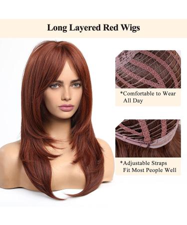 HAIRCUBE Long Red Synthetic Wig for Women - Layered Middle Part Hair - Buy Online on GoSupps.com