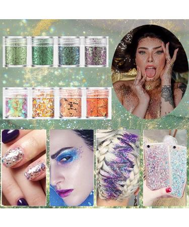 Chunky Holographic Body Glitter Set - 8 Jars with Gel Glue & Brush for Face Hair Eye Makeup | Perfect for Festivals Halloween Crafting & Nail Art - Buy Online on GoSupps.com