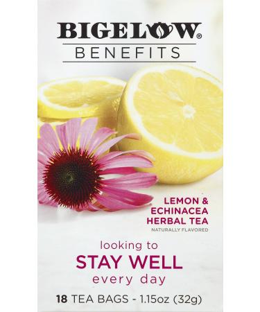 Bigelow Benefits Stay Well Lemon & Echinacea Herbal Tea 18 Tea Bags 1.15 oz (32 g)