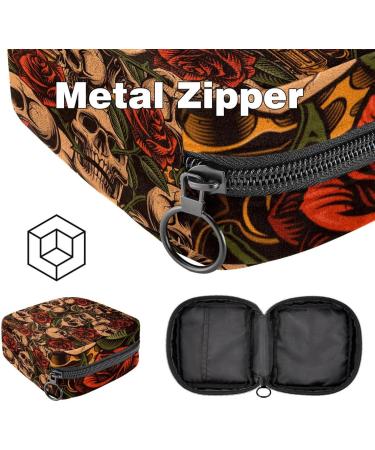 Menstruation Pad Bag with Zipper - Skull & Rose Vintage Design | Women's Napkin & Tampon Collection Bags - Color 8 - Buy Online on GoSupps.com