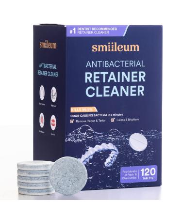 Smiileum Retainer Cleaning Tablets - Individually Sealed Retainer Cleaner Aligners Night Guards and Dentures Dental Pod Tablets for Travel Gym and Work Fast Dissolve Mint Formula 120 Count