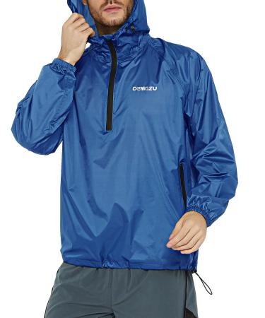 DEMOZU Men's Lightweight Running Cycling Rain Jacket Packable Hooded Windbreaker Jacket Navy Blue XX-Large