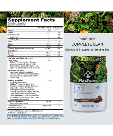 PlantFusion Complete Lean Protein Powder - Vegan, Gluten-Free, Weight Loss Support, Blood Sugar Control, Chocolate Brownie, 1 LB - Buy Online on GoSupps.com