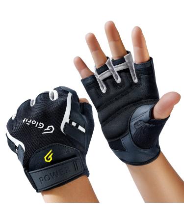 Glofit Workout Gloves for Men & Women, Full Palm Protection & Extra Durability Weight Lifting Gloves with Suede Cushion Pads, Fingerless Gym Exercise Gloves for Training Black Large
