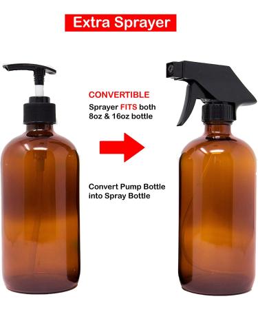 Youngever 6 Pack Amber Glass Pump Bottles - 2 x 16oz & 4 x 8oz Soap Dispenser Refillable Containers - Buy Online on GoSupps.com