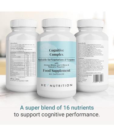 Hey Nutrition Cognitive Complex Supplement - Ginkgo Biloba Lion's Mane & L-Theanine - 60 Vegan Capsules - Buy Online on GoSupps.com