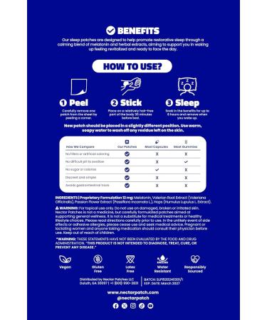 Nectar Sleep Patches for Adults - Melatonin Patch with Valerian | Sleep Support Sticker for Restful Nights | Sleepy Stickers a Restful Night - Sleeping Patches for Men & Women | 30 Count - Buy Online on GoSupps.com