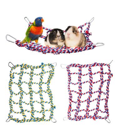 2 Pack Colorful Bird Rope Net, Rat Climbing Rope Net, Pet Hanging Hammock, Bird Ladder Rope Bridge, Small Animal Rope Net Toy, Cage Decor Accessories for Rat Hamster Bird Ferret Small(11  8 Inches)