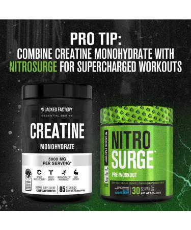 Jacked Factory Nitrosurge Pre-Workout & Creatine Monohydrate - Pre Workout Powder with Creatine for Muscle Growth Increased Strength Endless Energy - Cherry Limeade Preworkout & Unflavored Creatine - Buy Online on GoSupps.com