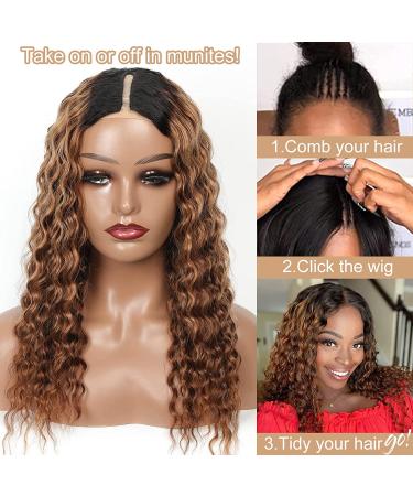 Honey Blonde V Part Wig Human Hair Highlight with Shadow Roots | Deep Wave Upgrade U Part 100% Human Hair Wig | Time Saving & Skin Protective - Buy Online on GoSupps.com