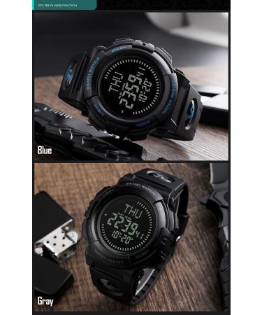 Mens Military Digital Sports Watch with Survival Compass | 50M Waterproof, 3 Alarm, Stopwatch | Black - Buy Online on GoSupps.com