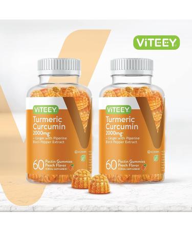 Turmeric Curcumin Gummies with Ginger & Black Pepper - Vegan Pectin Gummy for Adults, Teens & Kids - Peach Flavor 60 Count-2 Pack - Buy Online on GoSupps.com