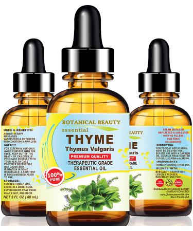 Botanical Beauty Thyme Essential Oil 100% Pure Natural Undiluted Therapeutic Grade Essential Oil 2 Fl.oz.- 60 ml for Aromatherapy Soaps Candles Diffusers & Reed Diffusers