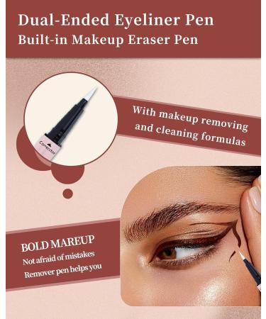 Black Liquid Eyeliner with Eye Makeup Remover Eraser Dual-Ended Pen Waterproof Smudge Proof Long Lasting Quick Drying Eye Liner Ultra-Fine Brush Head Colored Eyeliner Pencil Easy for Beginners-01 01 Black - Buy Online on GoSupps.com