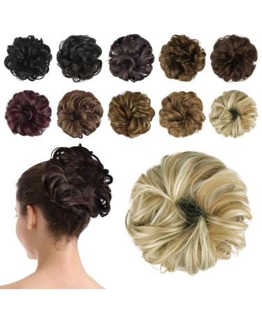 BARSDAR Synthetic Hair Bun Extensions Hairpiece Messy Hair Scrunchies for Women Updo ponytail Extensions - Light Ash Brown & Bleach Blonde 1 Count (Pack of 1) 16H613# - Light Ash Brown & Bleach Blonde