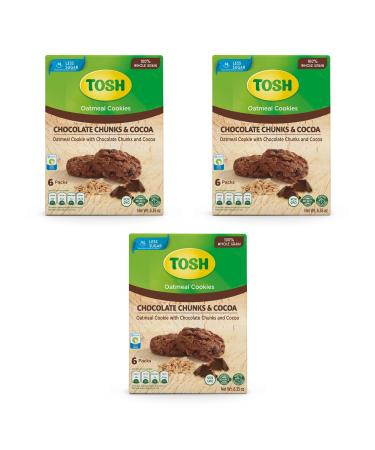 Tosh Oatmeal Cookie with Chocolate Chunks and Cocoa 6.35oz (Pack of 3) | No artificial flavor or colors | 100% whole grain Chocolate Chunks and Cocoa Pack of 3