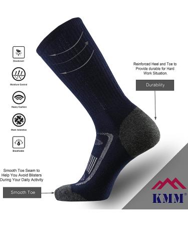 KMM Men's Merino Wool Hiking Crew Socks - Navy Blue | Moisture Wicking, Thermal & Extra Cushioned | Size 10-13 - Buy Online on GoSupps.com