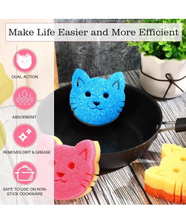 Kitchen Sponges 6 Pcs Cat Dual Sided Scrub Sponge Cleaning Sponges Cute Temperature Sensitive Dish Sponges for Washing Dishes Non Scratch Household Multi Use Sponges Scrubber for Kitchen 3 Colors - Buy Online on GoSupps.com