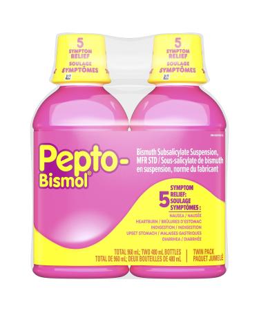 Pepto Bismol Liquid Upset Stomach Relief Diarrhea Relief Heartburn Nausea Indigestion Upset Stomach Original Flavor Pack of 2 480mL each Original 480 ml (Pack of 2)