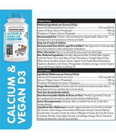 Herbaland Vitamin D3 & Calcium Adult Gummies 60ct - Support Bone Health - Buy Online on GoSupps.com