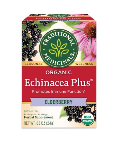 Traditional Medicinals Organic Echinacea Elderberry Herbal Tea - 32 Tea Bags Total, Immune Function Support, Pack of 2 - Buy Online on GoSupps.com