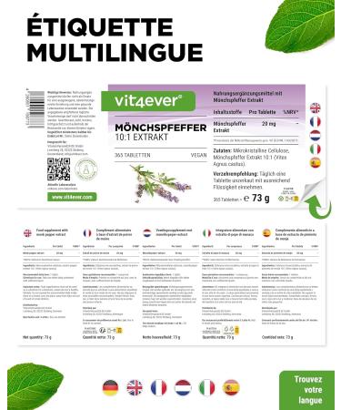 Poivre du moine - 365 comprim s - Hautement dos avec 20 mg d'extrait de poivre du moine de haute qualit (10:1) correspond 200 mg de poivre du moine pur (Vitex Agnus Castus) - Sans additif ind sir - Buy Online on GoSupps.com