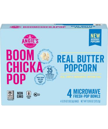 Angie's BOOMCHICKAPOP Real Butter Microwave Popcorn 3.29 oz. Classic Bags 4-Count (Pack of 6)