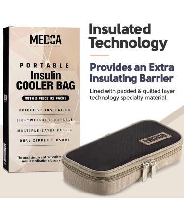 Insulin Cooler Travel Case with Gel Ice Packs - Portable Diabetic Pouch for Medications - Lightweight & Durable Organizer Bag (Black & Tan) - Buy Online on GoSupps.com