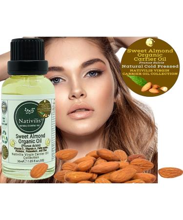 Nativilis Sweet Almond Organic Carrier Oil (Prunus dulcis) King of Nuts- Hair Face & Skin Natural Cold Pressed Cleansing Moisturizer Face Chapped Lips Emollient Properties Healthy Scalp - Copaiba - Buy Online on GoSupps.com