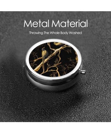 Black and Gold Marble Bird Printed Mini Round Pill Box | 3 Compartment Travel Pill Organizer | Portable Medicine Case for Home & Office - Buy Online on GoSupps.com