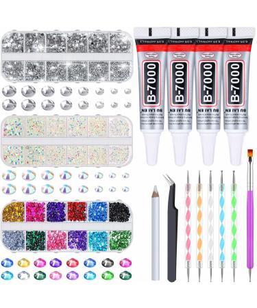 shynek B7000 Jewelry Glue with Rhinestones for Crafts  4500Pcs Rhinestones with Gems Adhesive for Shoes Cloth Fabric with Picker Pencil for Crafting Diamond Painting Graduation Cap Decorations