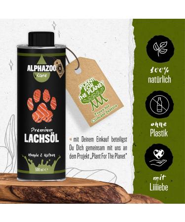 Alphazoo Premium Salmon Oil for Dogs & Cats 500ml - Omega 3 & 6 Fish Oil Barf Oil Fur Care - Made in Germany - Buy Online on GoSupps.com
