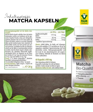 Raab Vitalfood Organic Matcha Capsules - Premium Vegan Green Tea Extract from Japan | 60 Pieces Gluten-Free 1 Month Supply - Buy Online on GoSupps.com