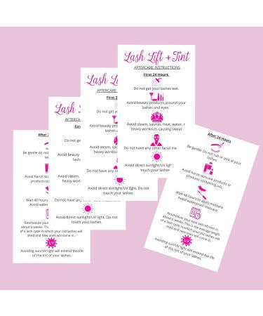 Lash Lift + Tint Aftercare Instruction Cards - 50 Pack, 2x3.5 inches, DIY Eyelash Kit Supplies, White/Pink Design - Buy Online on GoSupps.com